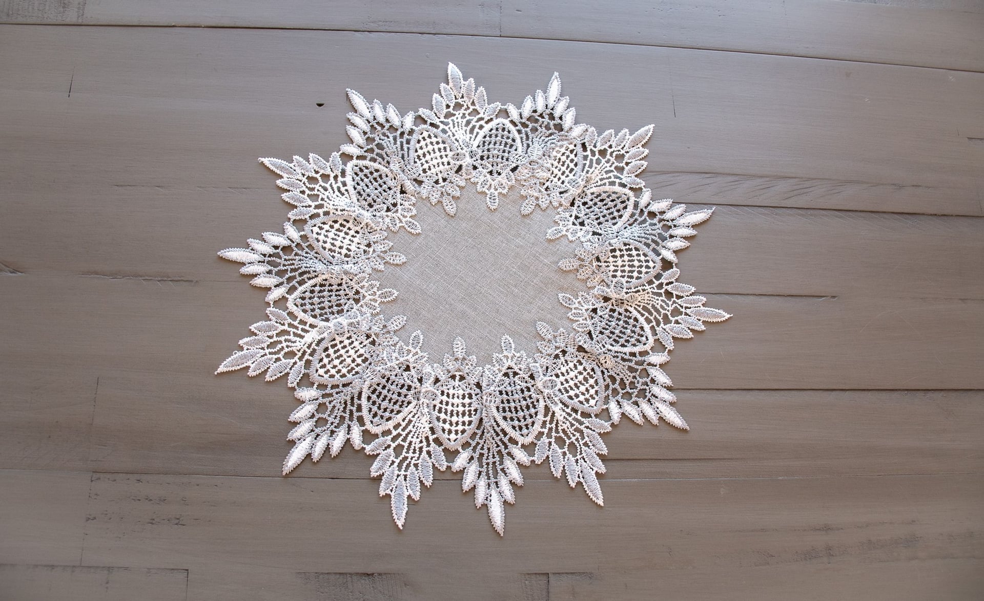 Earth Tone Silver Lace on Silver Fabric Doily