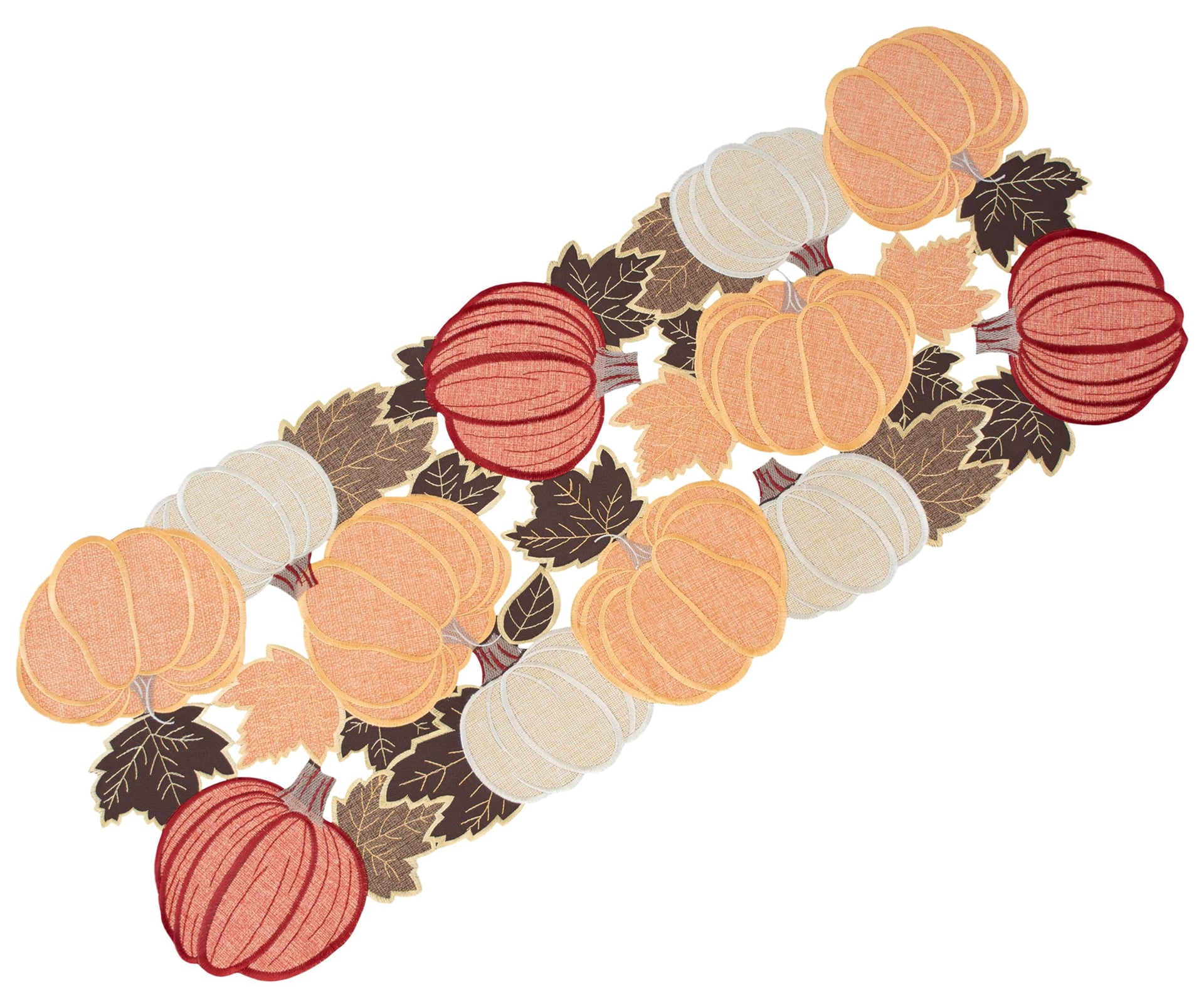 Autumn Harvest Pumpkin and Maple Leaf Table Runner