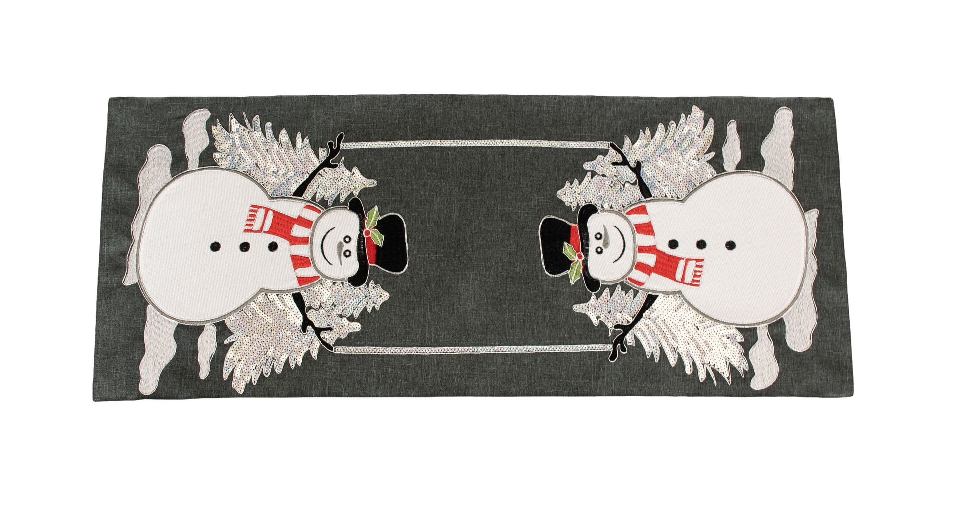 Snowmen and Christmas Trees Charcoal Grey Table Runner