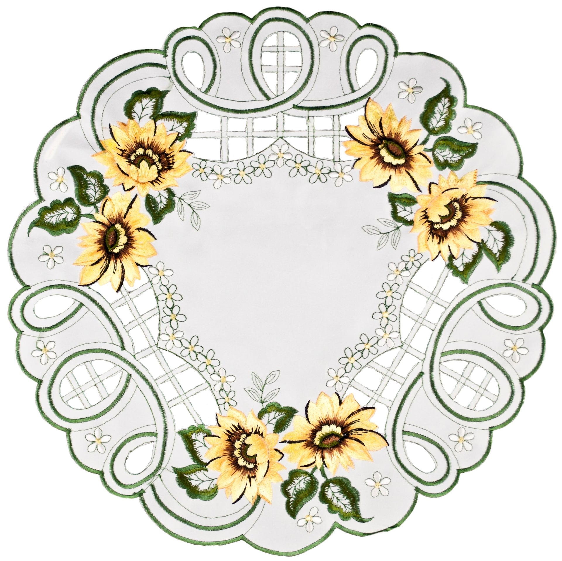 Embroidered Sunflower with Green Leaves Doily Placemat