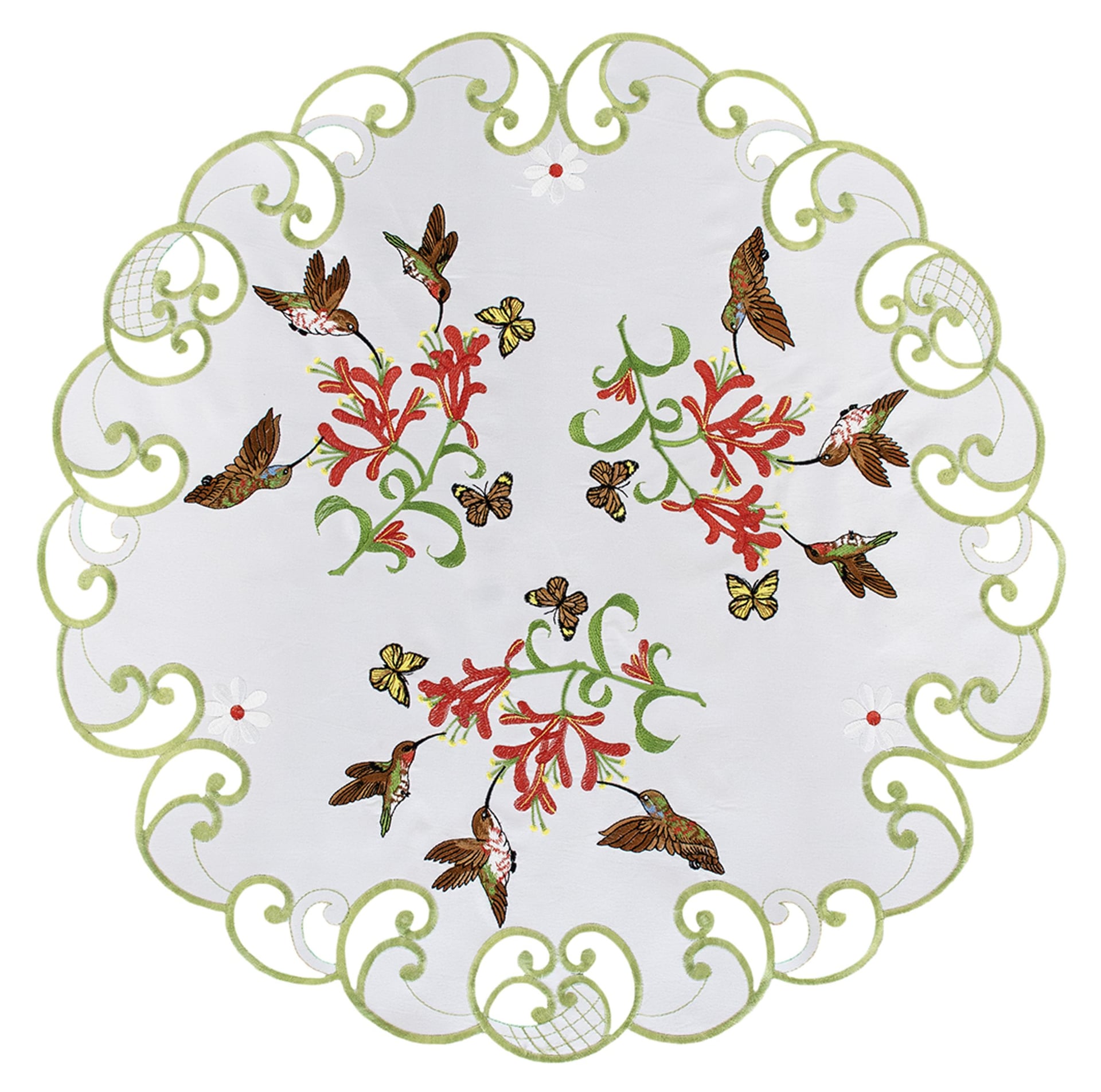 Decorative Round Table Topper with Hummingbirds