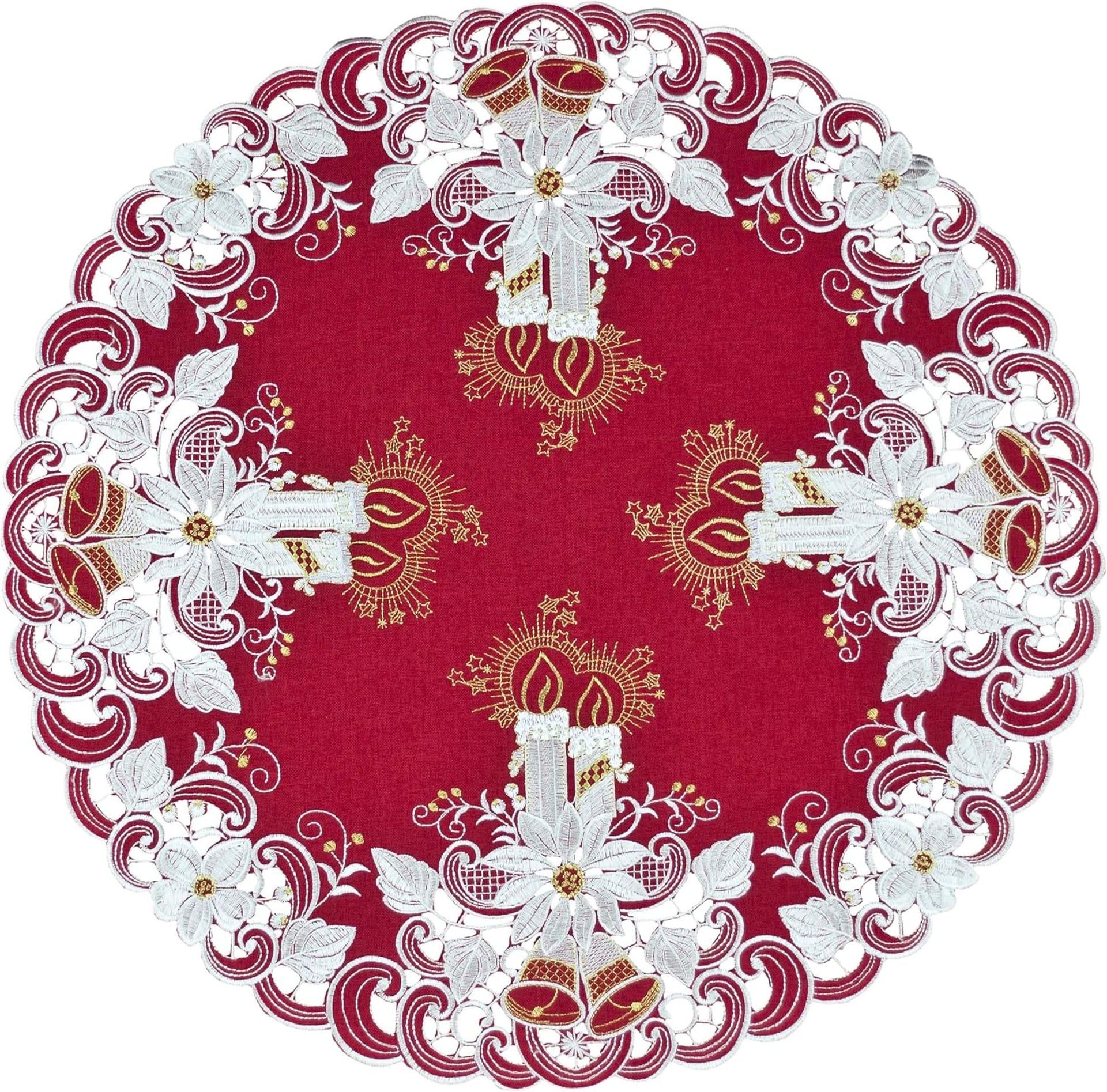 Christmas Candles, Bells and Poinsettia Table topper
