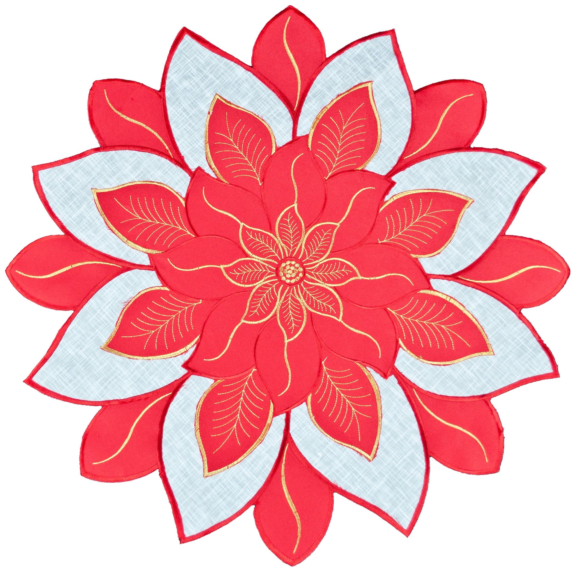 Red and Gold Star Poinsettia Doily/ Table Topper