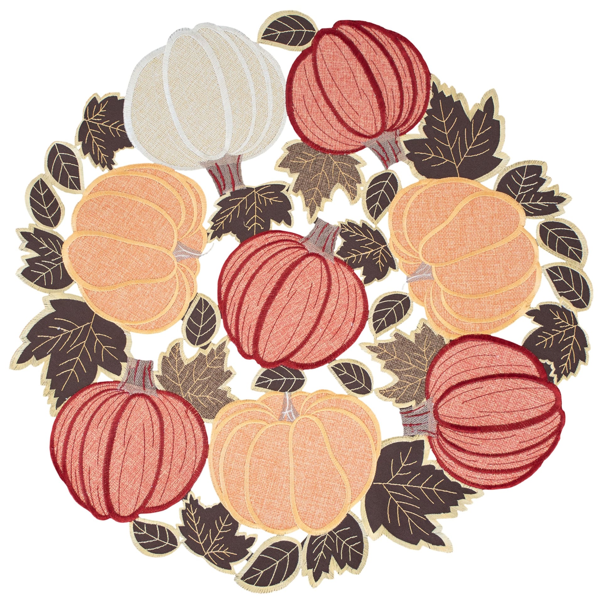 Autumn Harvest Pumpkin and Maple Leaves Doily/ Table Topper