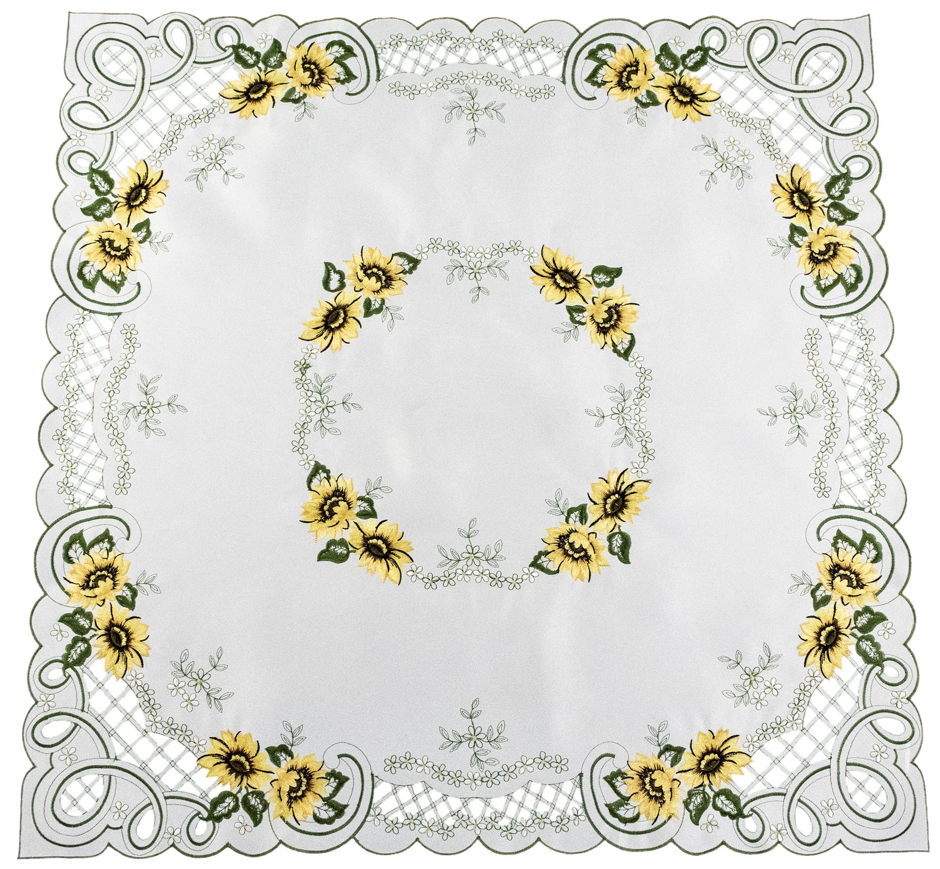 Embroidered Sunflower with Green Leaves Table Topper