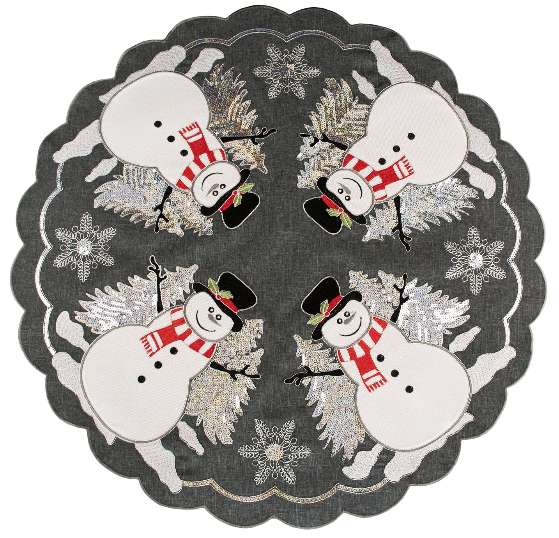 Table Topper Snowmen and Sequin on Charcoal Grey
