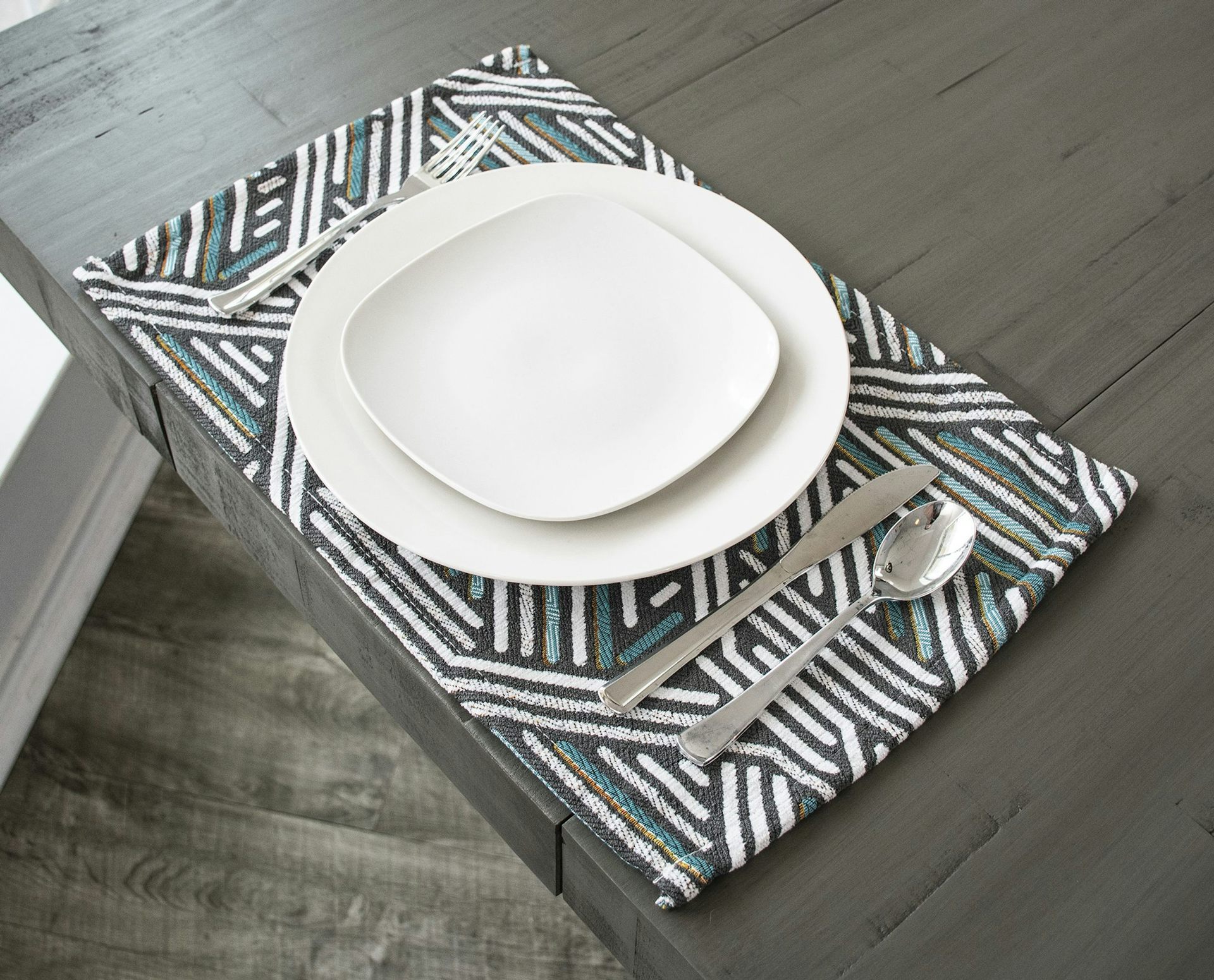 Weave Pattern Teal and Gray Placemat (12"x18")