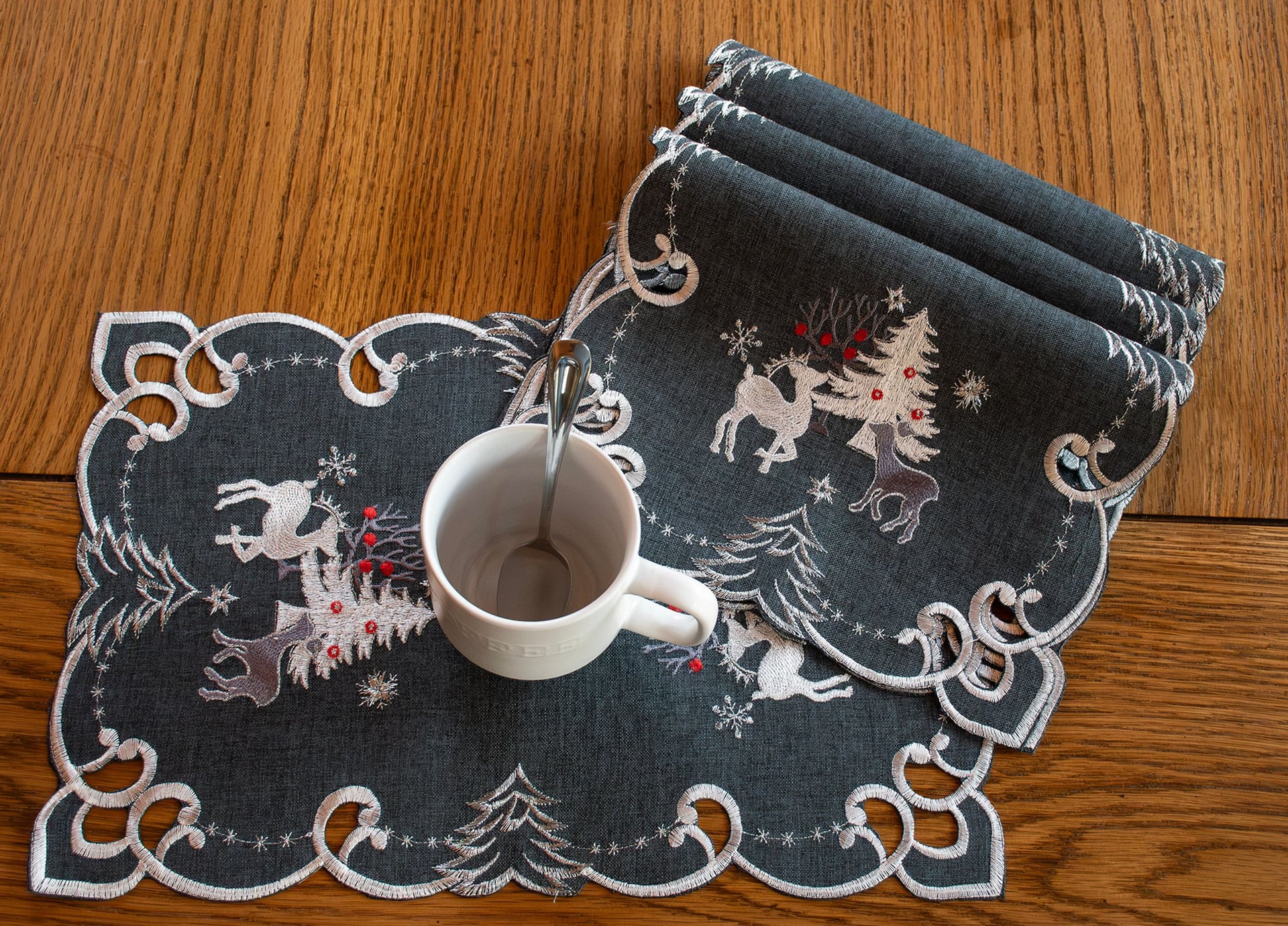 Silver Reindeer Dark Grey Placemats, Set of 4 (11" x 21")