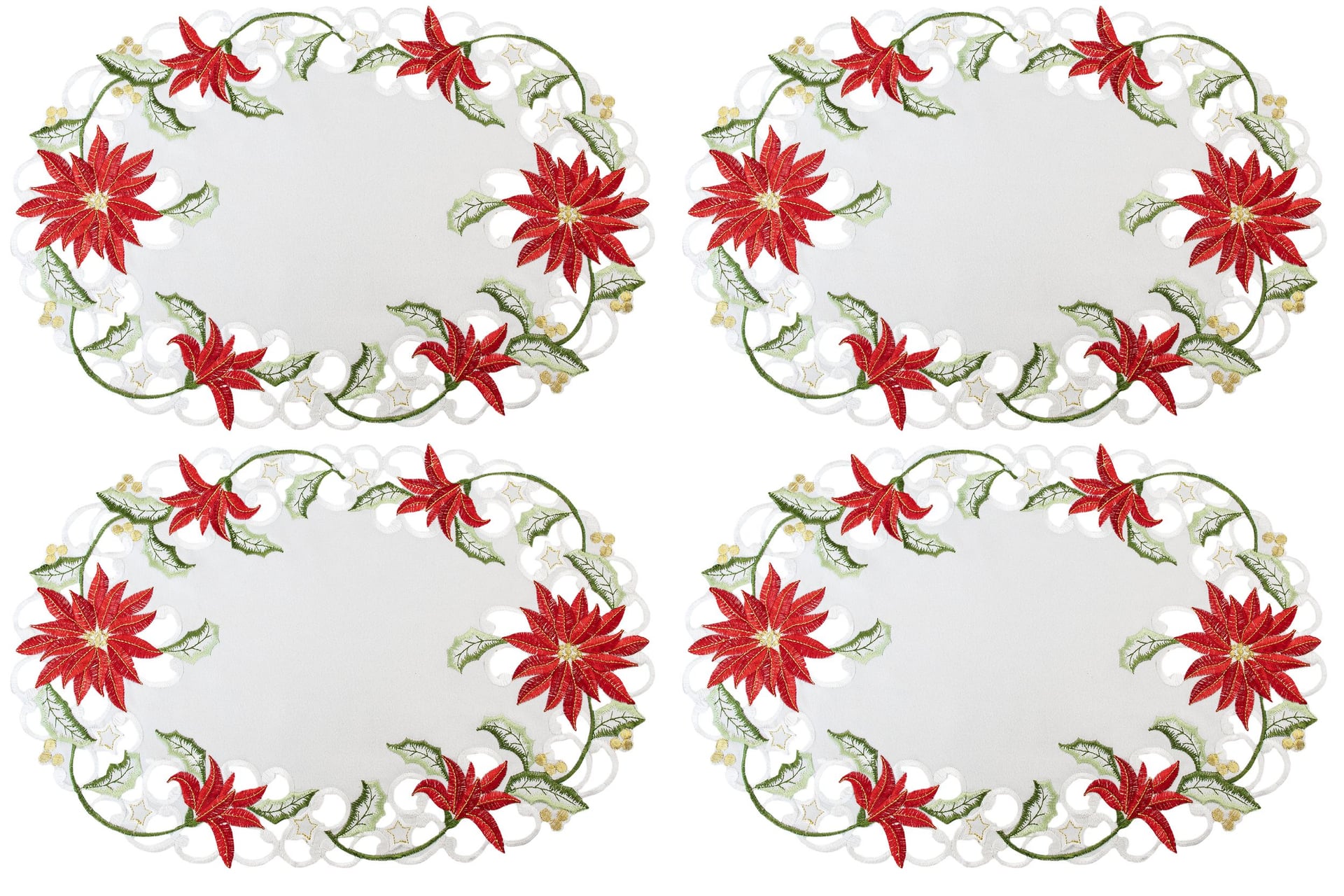 Embroidered Christmas Holiday Poinsettia (12" x 18")