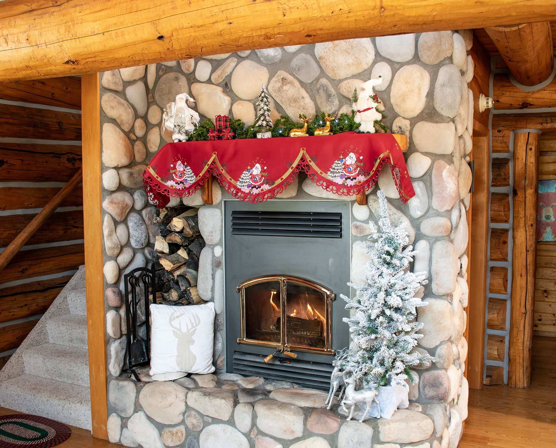 Santa Claus Christmas Trees Red Mantel Scarf (19" x 90")
