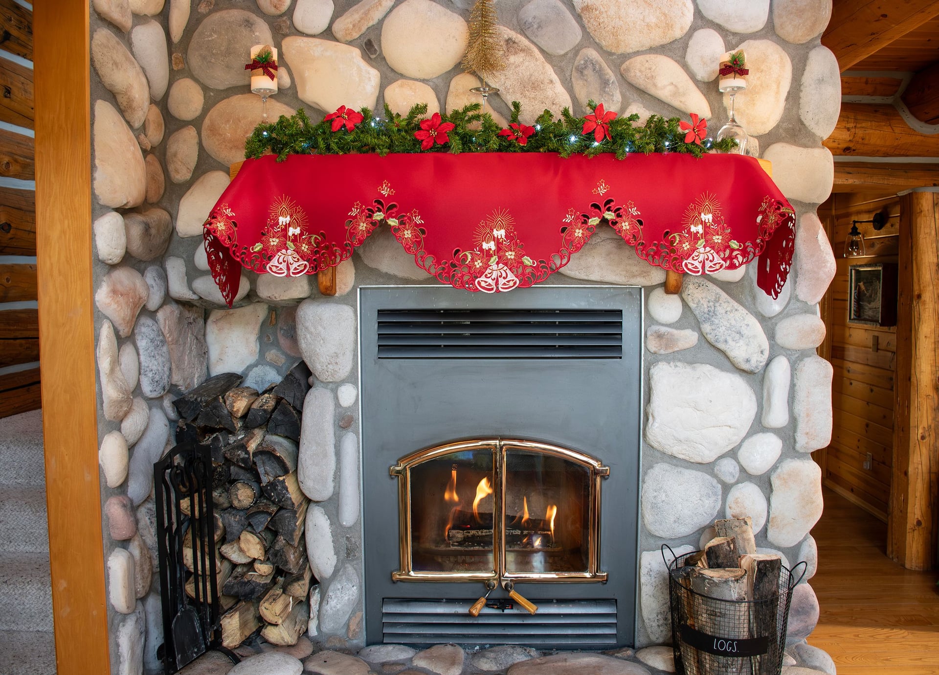Elegant White Bell, Candle on Red Christmas (19"x90")