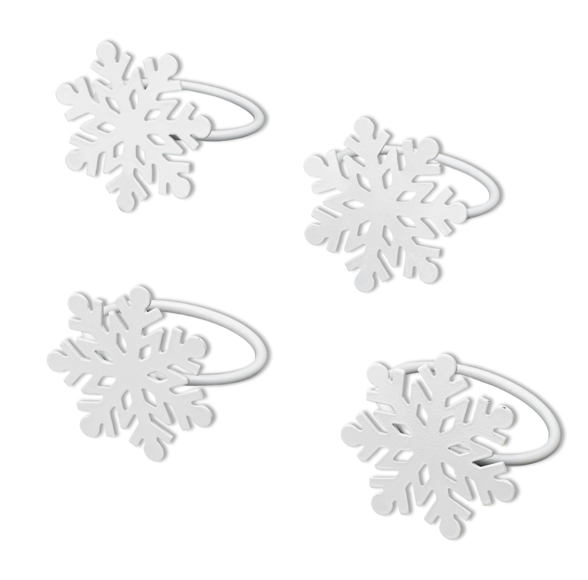 Beautiful White Classic Snowflake Napkin Rings Set of 4