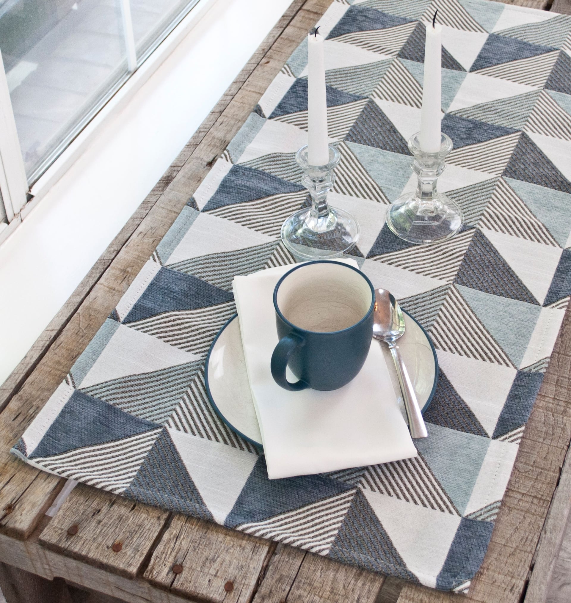 Blue and Gray Chenille Runners & Placemats (34", 90")