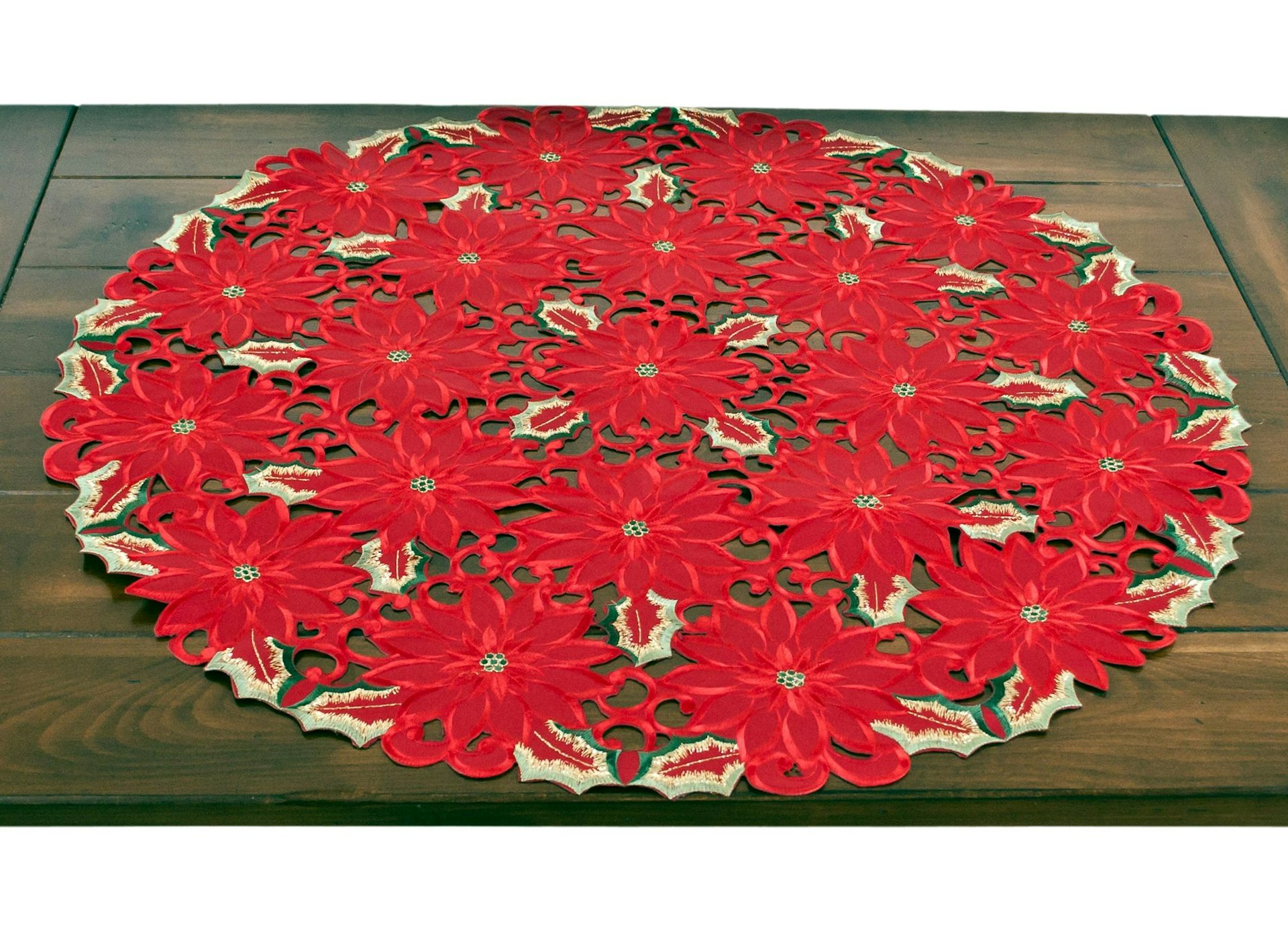 Elegant Christmas Red Poinsettia Gold Thread Green Leaves (33" Round / 33" Square)