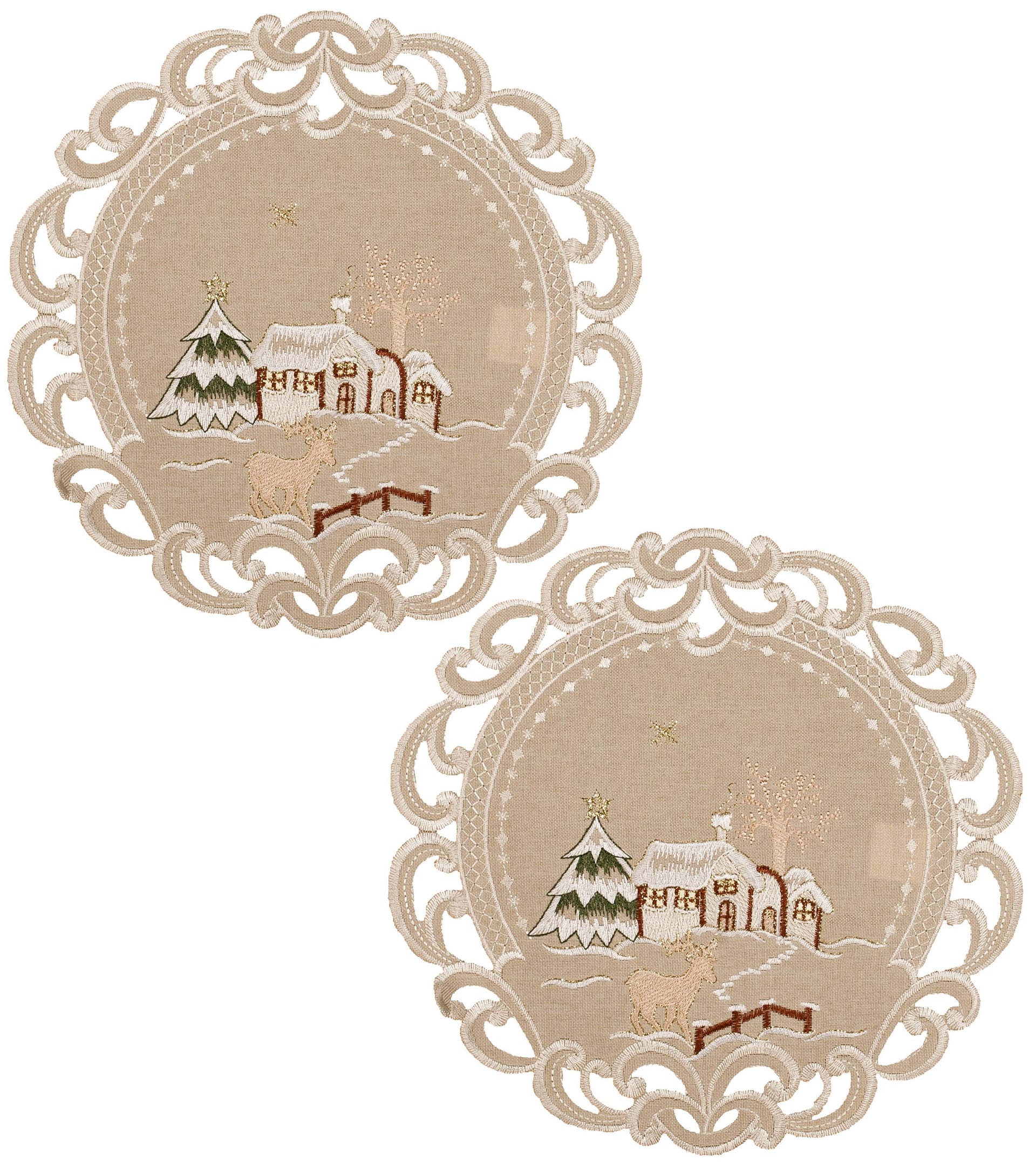 Beige Winter Snow Scene Doilies (11"/ 15" Round)