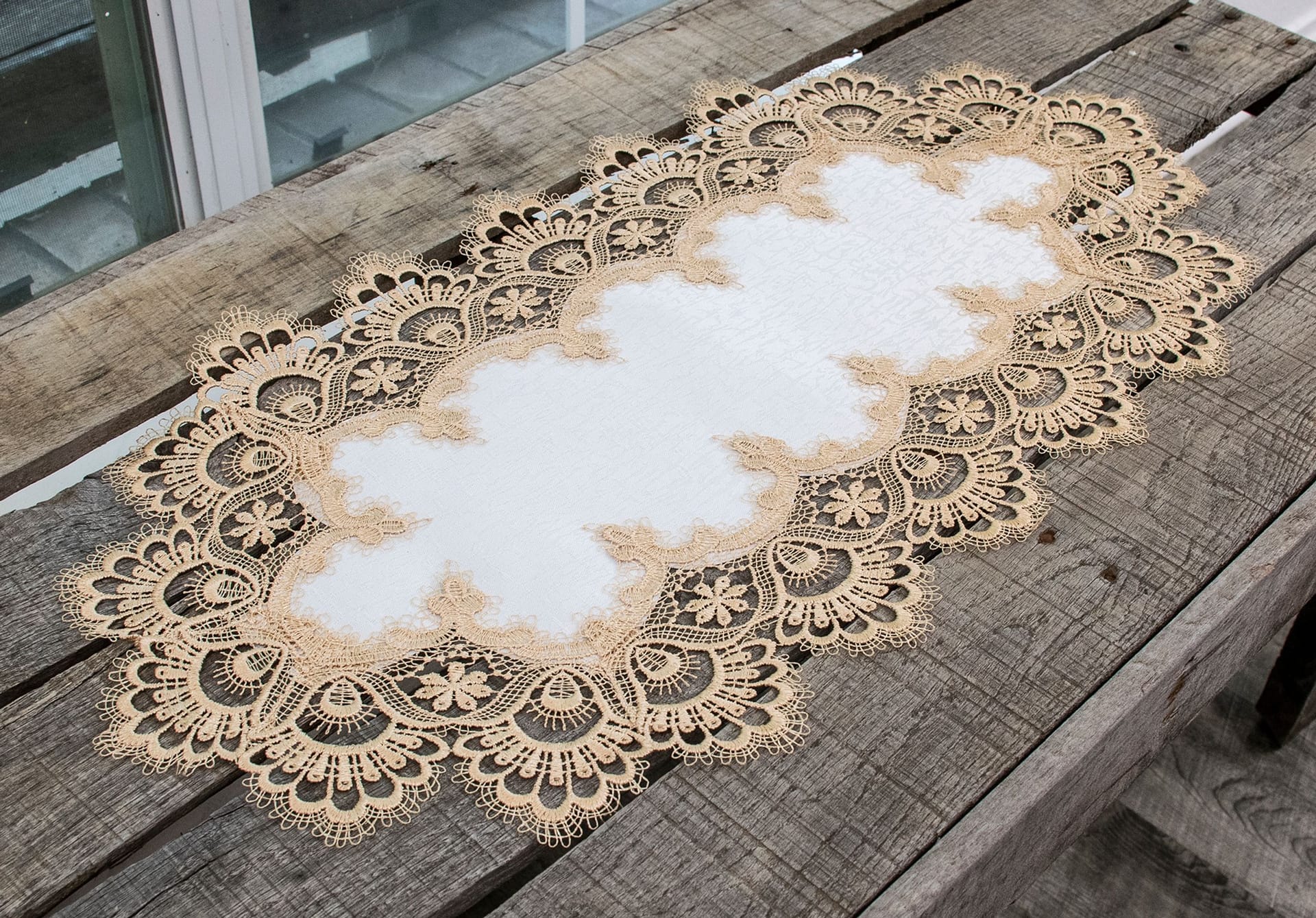 Gold European Lace and Antique Jacquard Fabric Table Runner (26 inch, 34 inch, 44 inch, 54 inch, 70 inch), Size: 14 x 27 Gold European Lace and Antique Jacquard Fabric Table Runner (26 inch, 34 inch, 44 inch, 54 inch, 70 inch), Size: 14 x 27