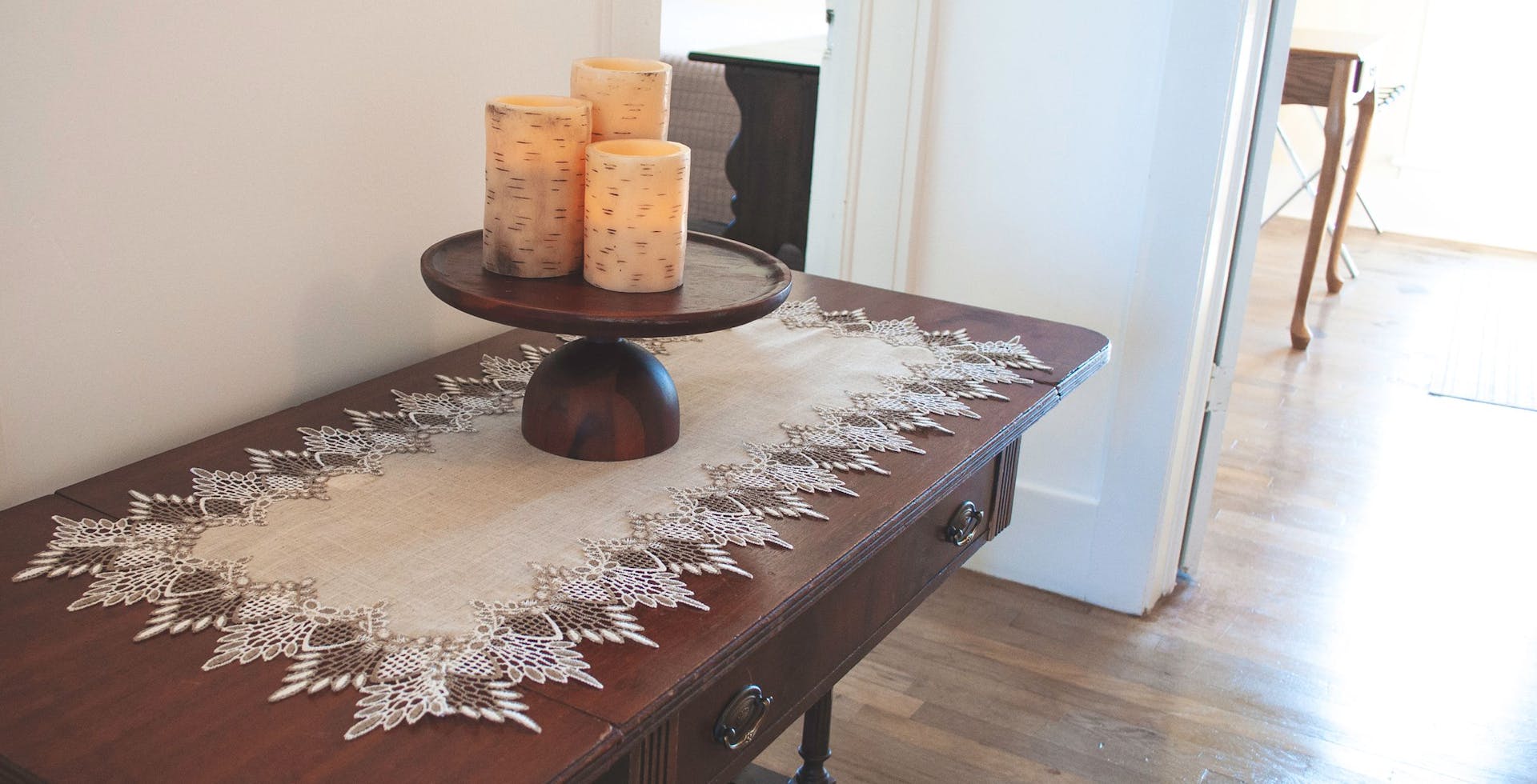 Neutral Earth Tone Beige Lace Table Runner (16" x 36"/54"/72"/88")