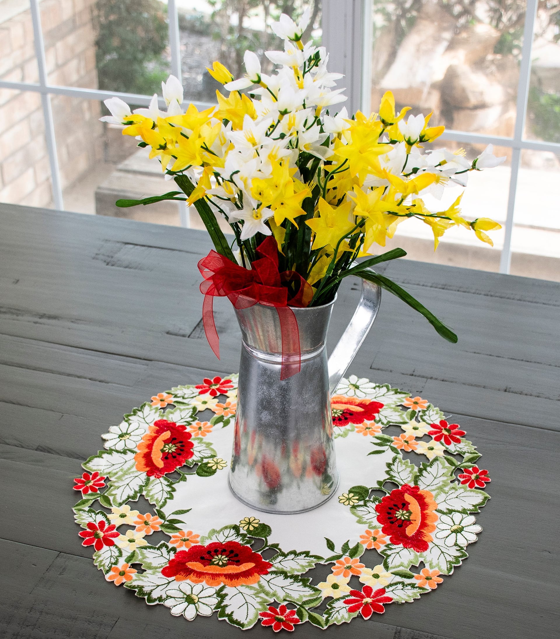 Red Poppy on Ivory Doily (15" Round)