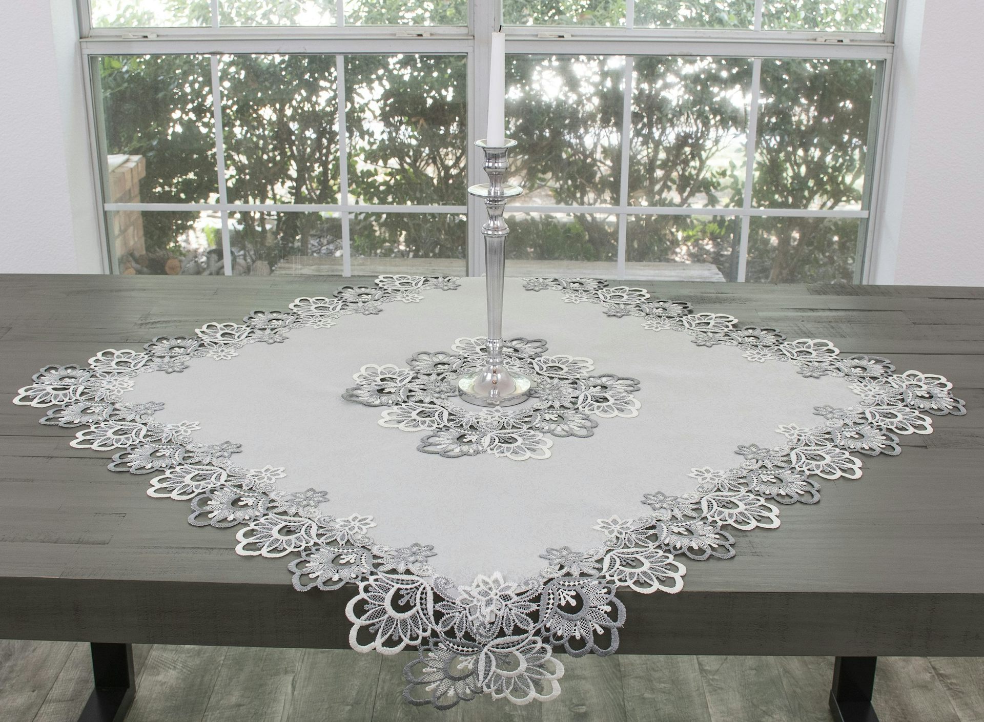 Silver Lace Table Topper/ Tablecloth (33" Square)