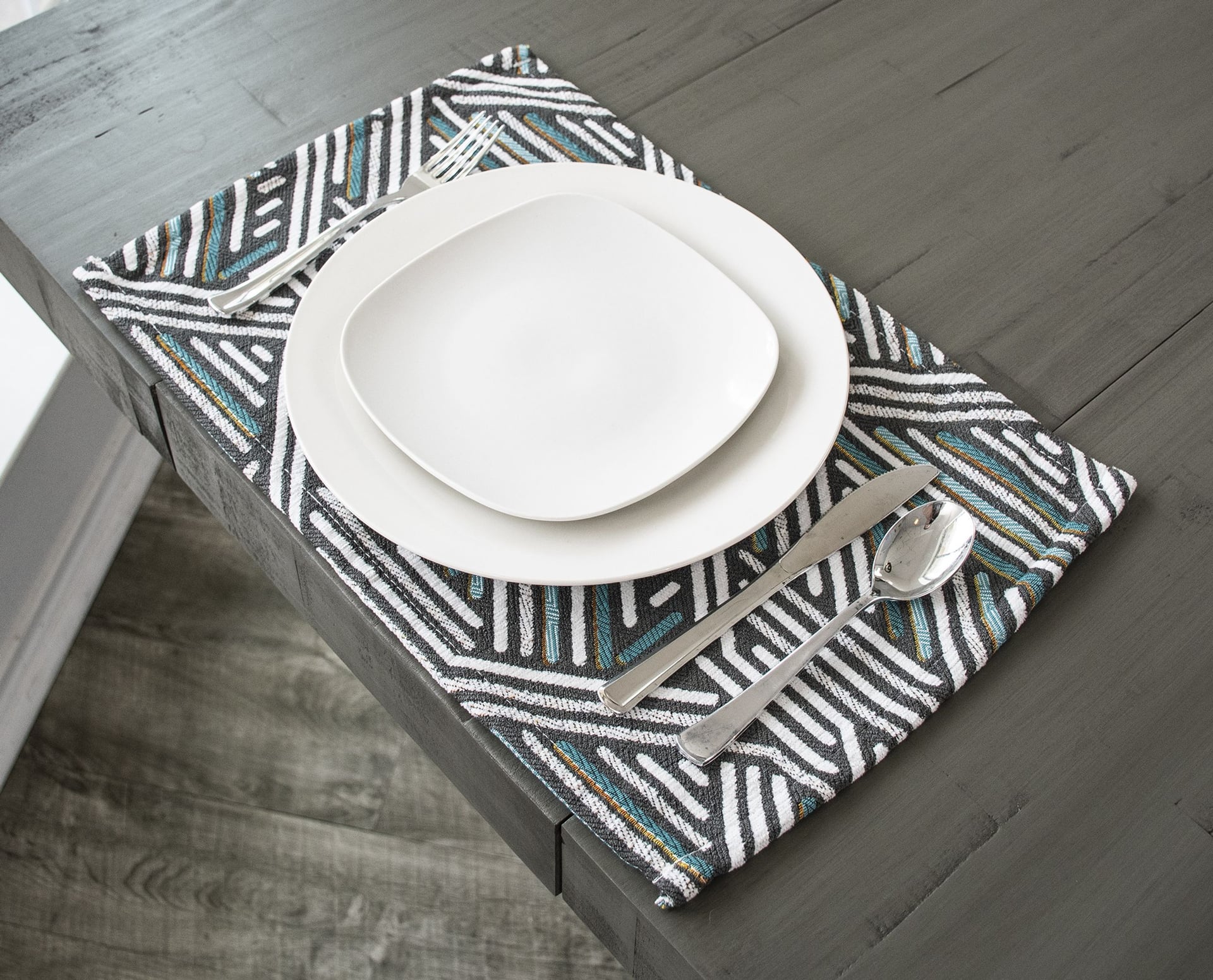 Weave Pattern Teal and Gray Placemat (12"x18")