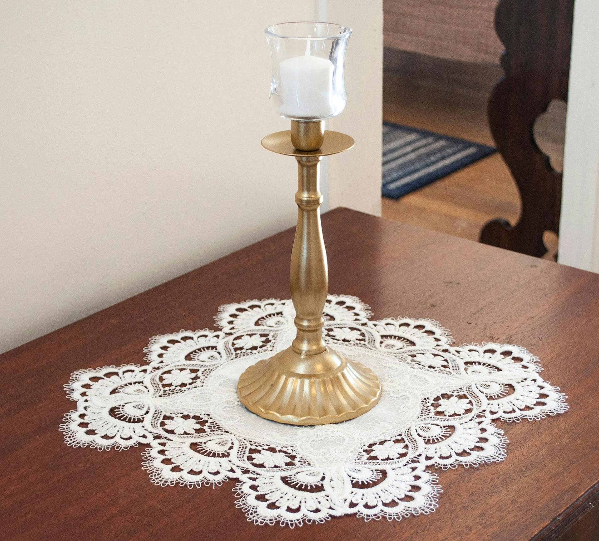 White European Lace and Antique Jacquard Fabric Doily, Placemat (14"/ 14"x21")